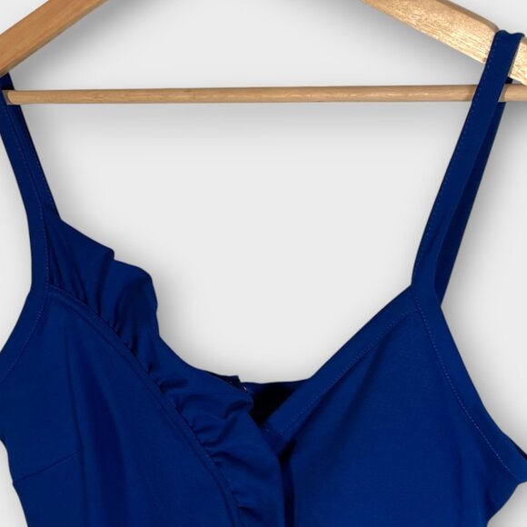 GUESS Ponte Ruffled Sheath Dress 12 Cobalt Blue Bodycon Cocktail Party NEW - Picture 6 of 10